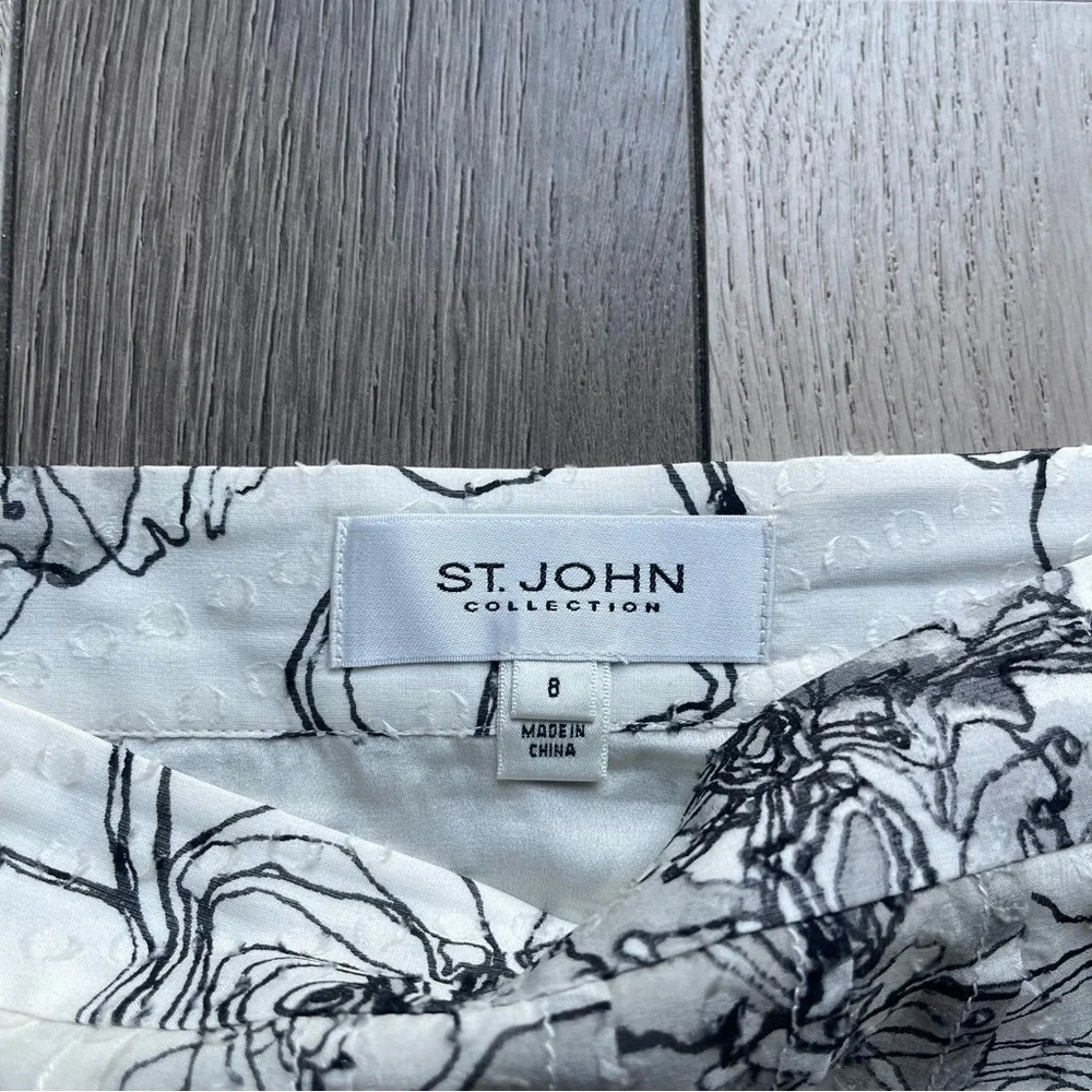 St. John Black and White Floral A-Line Skirt